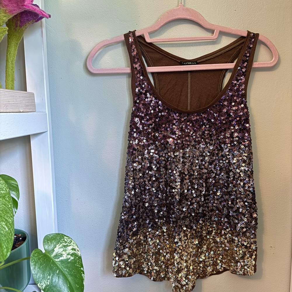 Express Brown Sequin Tank Top